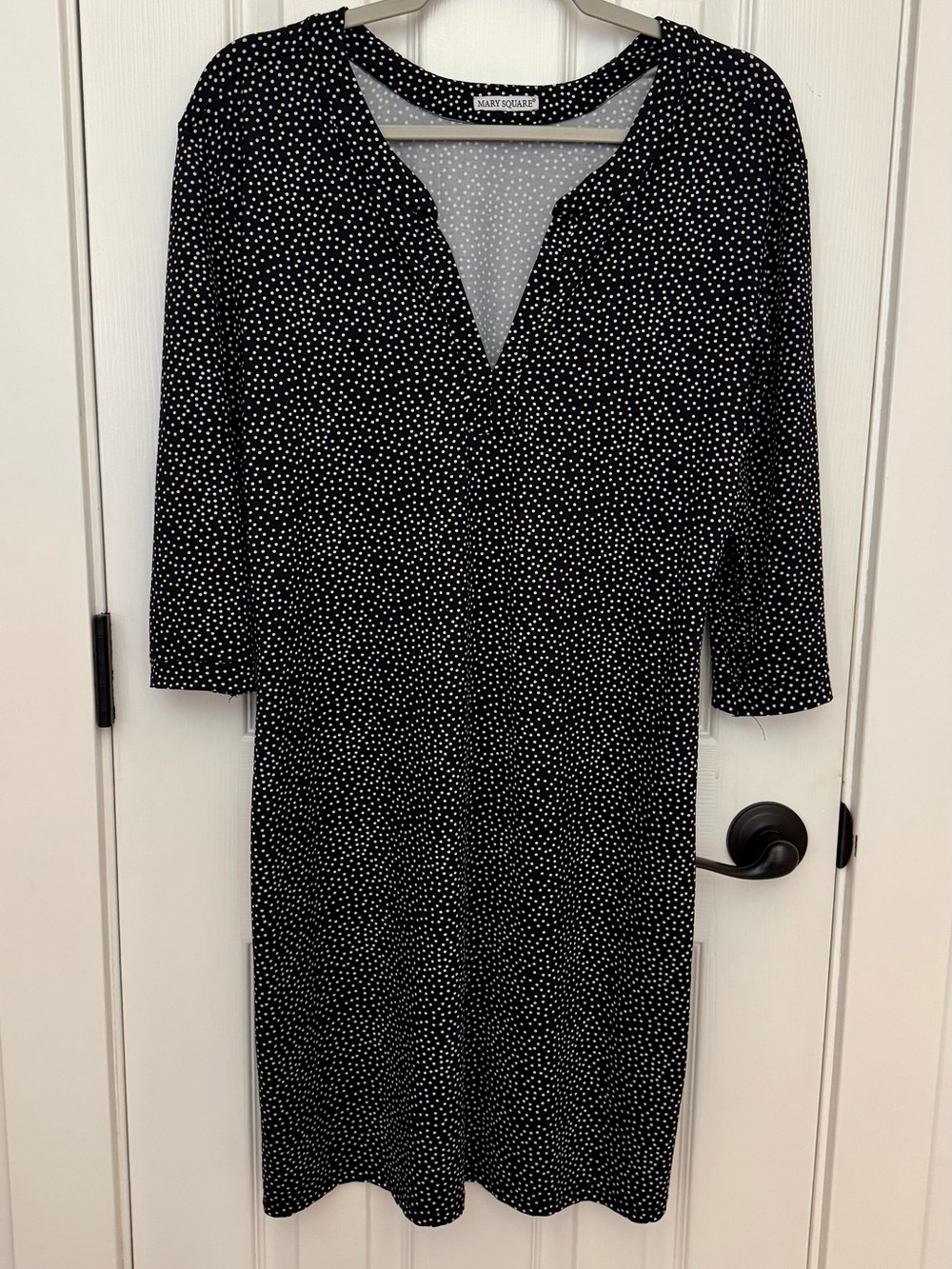 Black Polka Dot V-Neck Midi Dress by Mary Square